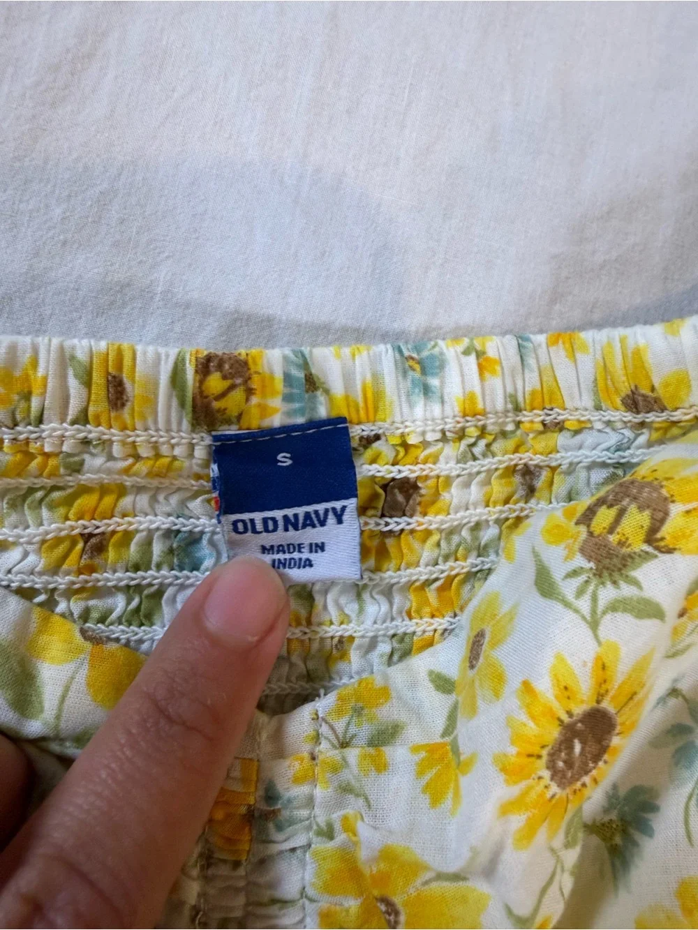 Old Navy Yellow and White Sunflower Square-Neck Blouse